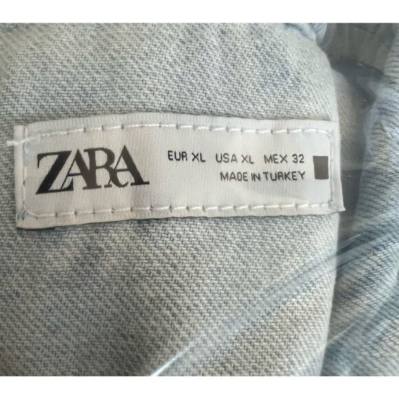 NWT ZARA Light Wash Denim Mini Sleeveless Button Down Cotton Pockets Dress XL - Picture 6 of 6